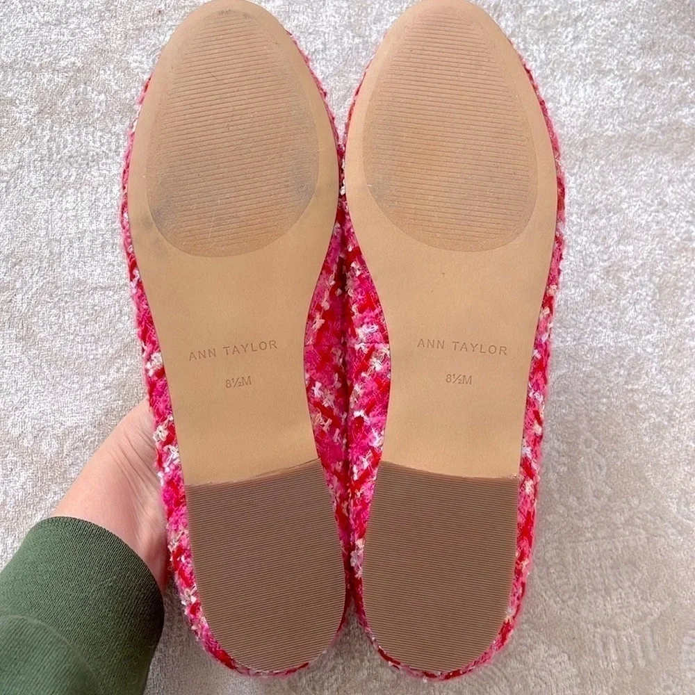 Brand New Ann Taylor Pink Tweed Ballet Flats Bow 1/2